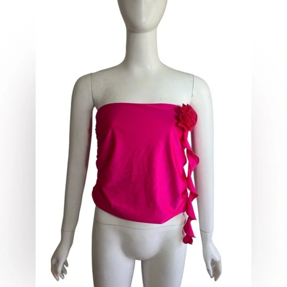 White fox Neon Pink Ruched Tube Top Strapless Size Small - Picture 1 of 8